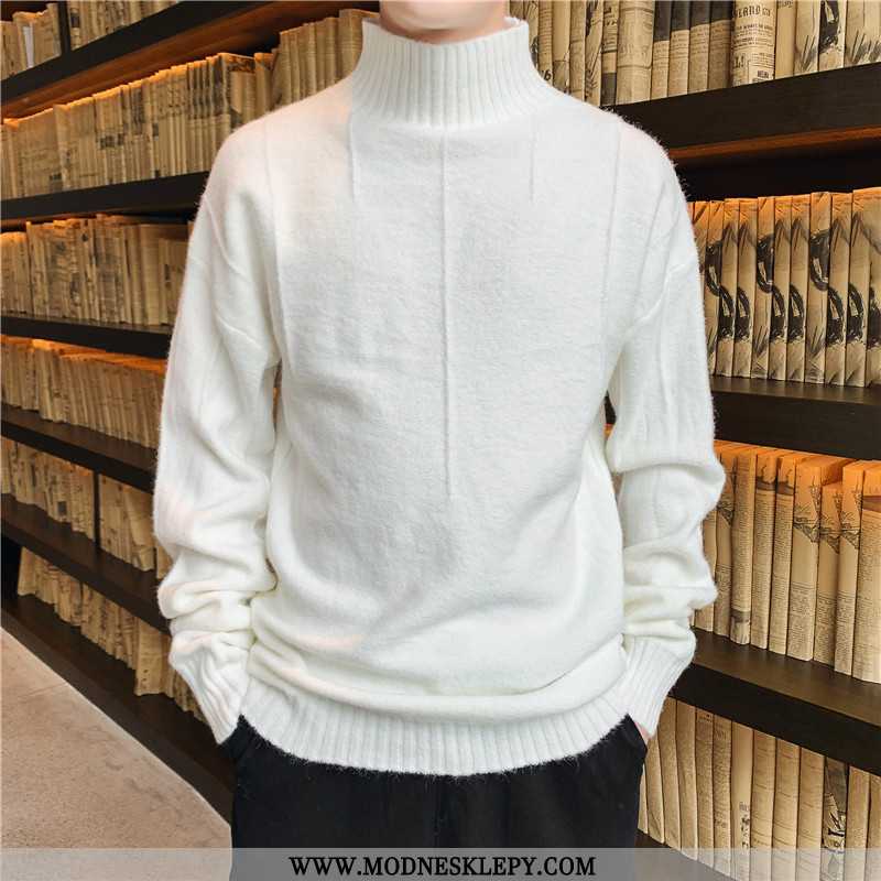Męskie Sweter Męska 2020 Jesień Nowy Uczeń Mody Fajne Pół Wysoki Kołnierz Biały