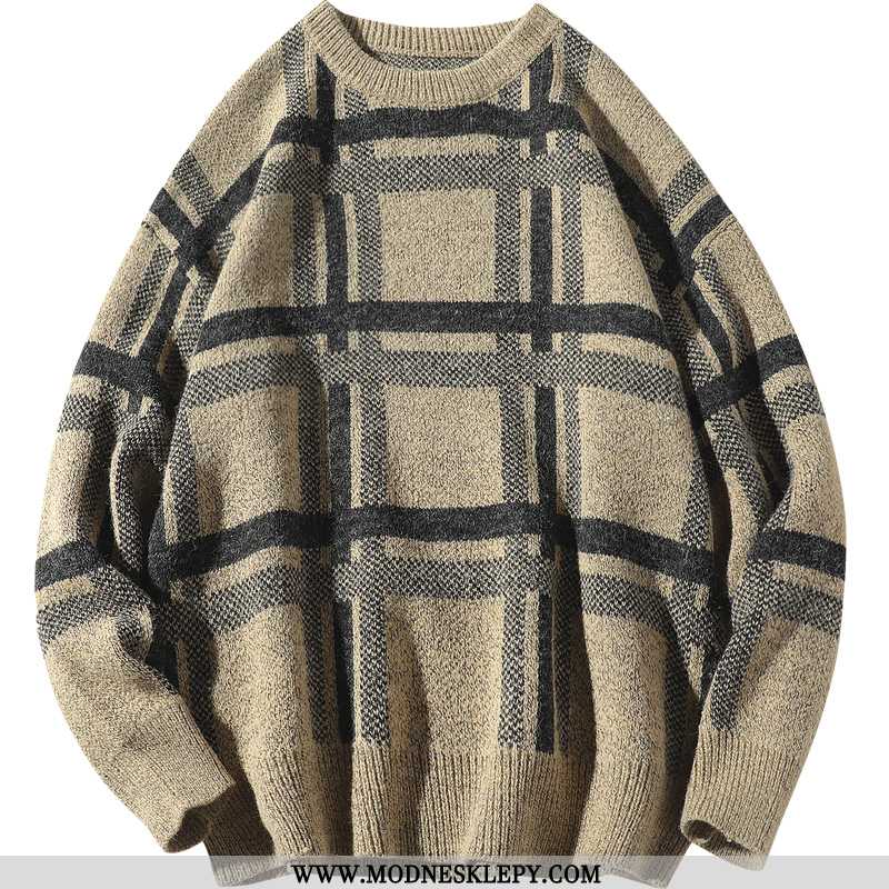 Męskie Sweter Kontroli Jakości Męska Nowy Z Dzianiny Moda Kontrastujące Kolor Wokół Szyi Ds516 Khaki