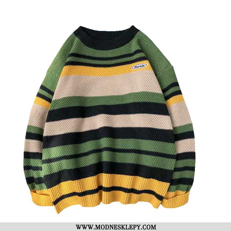 Popularne Marki Kontrastowym Kolorze Swetry Męskie Luźne Na Co Dzień Wokół Szyi Sweter Uczeń Przysto