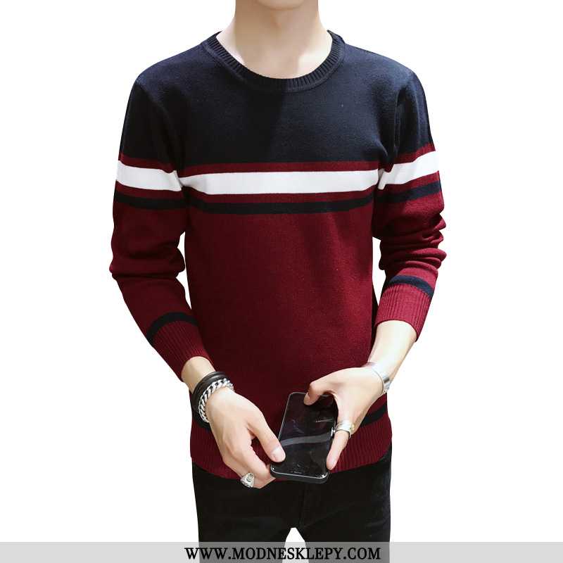 Męskie Sweter 2020 Moda Jesień Na Co Dzień Kolor Pasujące Mężczyzn Wokół Szyi, Najniższy Koszula Męs
