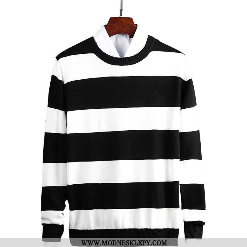 Przystojny Sweter Męskie 2020 Jesień Nowy Mody Szerokie Paski Wokół Szyi Mężczyzn Czarny