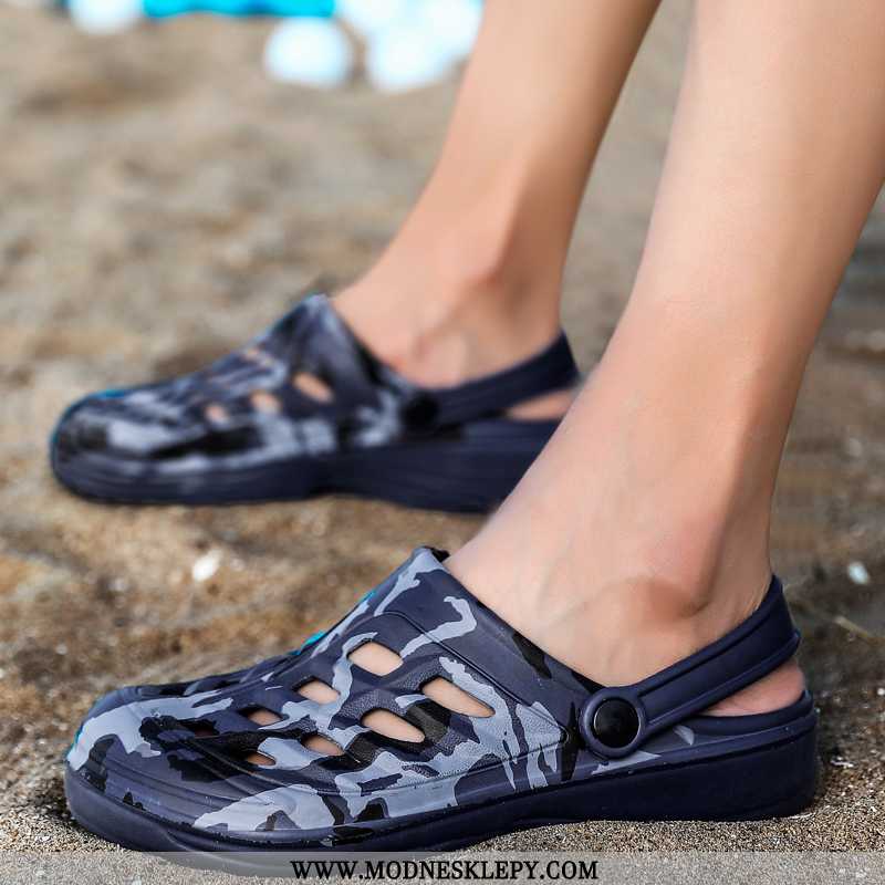 Kapcie Męskie Pantofel Lato Porowate Buty Antypoślizgowe Miękkie Dno Para Plaża Unisex Moda Sandały 