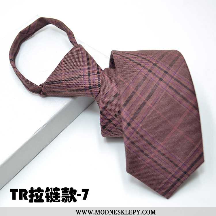  różowy - Krawaty Męskie Krawat Mężczyzna Uczony 7cm Na Zamek Błyskawiczny Leniwy Sukienka W Kratę-w Dół Piątk