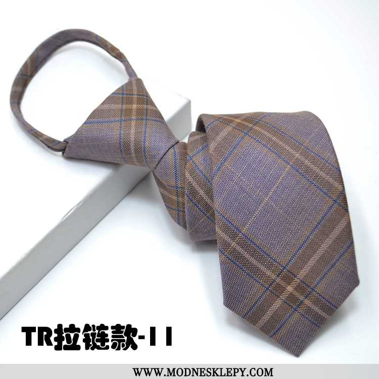  fioletowy - Krawaty Męskie Krawat Mężczyzna Uczony 7cm Na Zamek Błyskawiczny Leniwy Sukienka W Kratę-w Dół Piątk