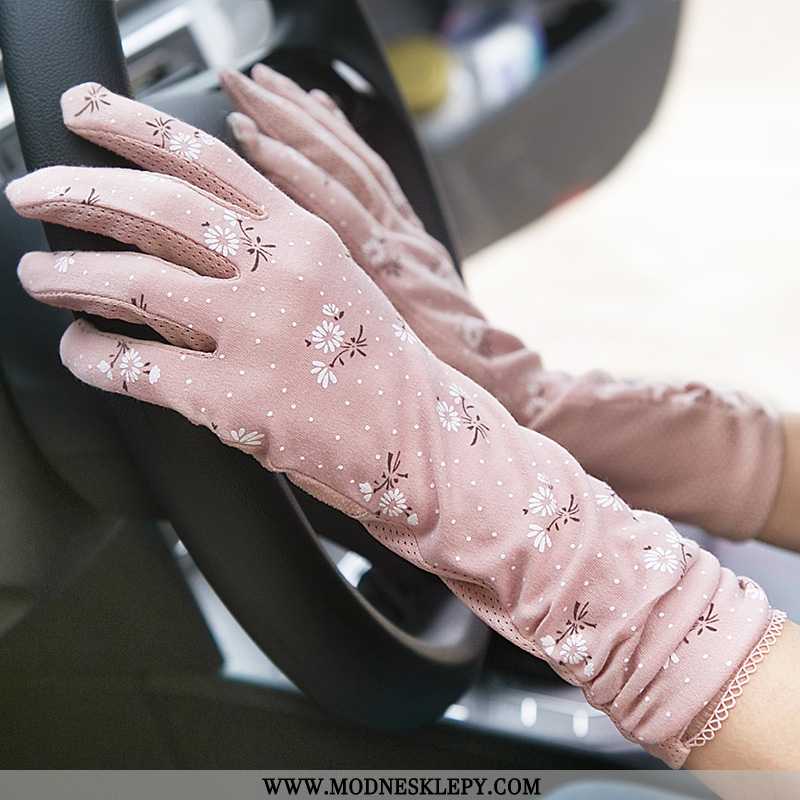 różowy - Damskie Rękawiczki Rękawice Chroniące Przed Słońcem Do Jazdy Letnie Bawełniane Cienkie Sexy Nie Anty