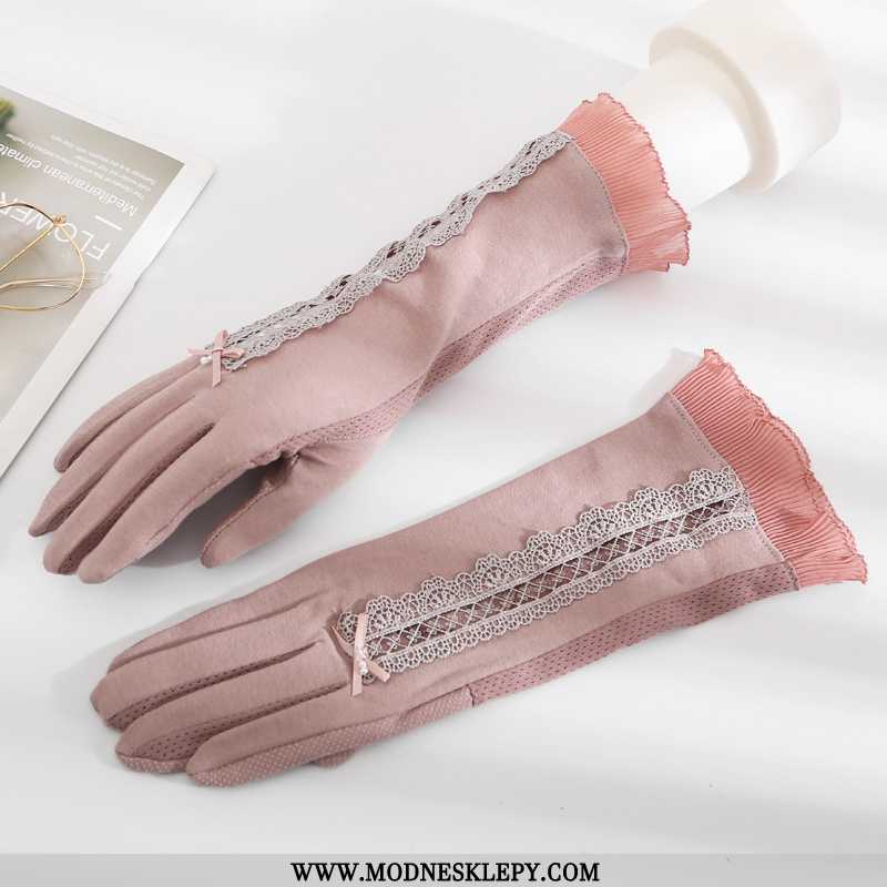  fioletowy - Damskie Rękawiczki Czystej Bawełny Rękawice Chroniące Przed Słońcem Damska Średniej Długości Cienkie