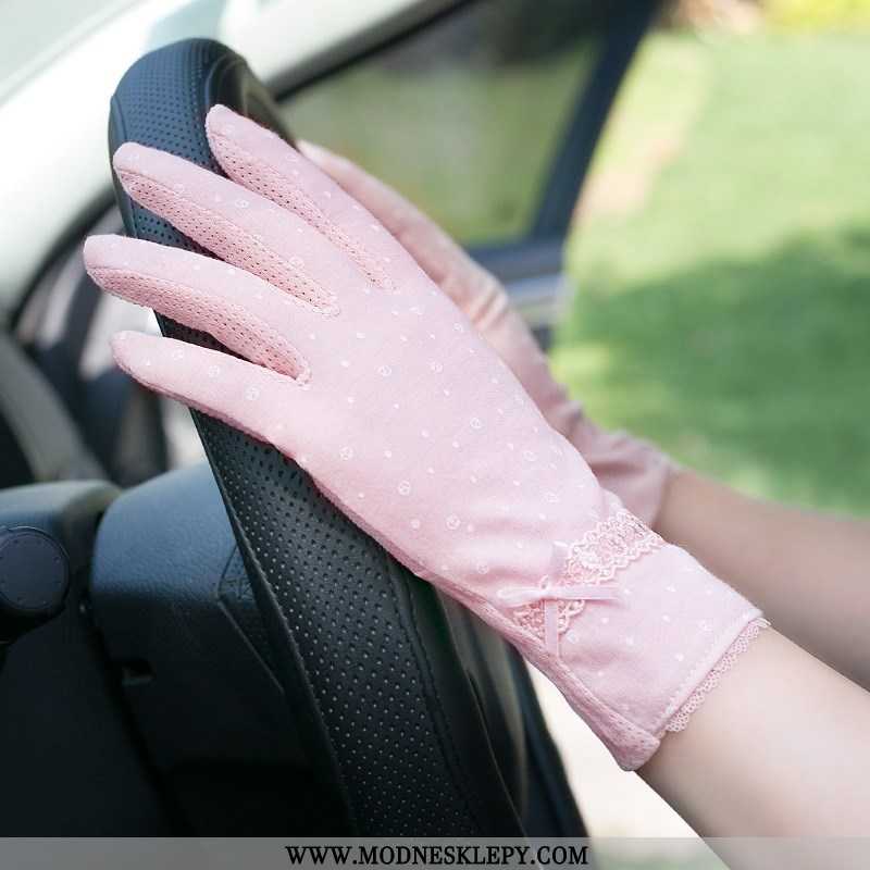 różowy - Damskie Rękawiczki Wiosna I Jesień Lato Jazdy Kobiet Czystej Bawełny, Odporne Na Promieniowanie Uv J