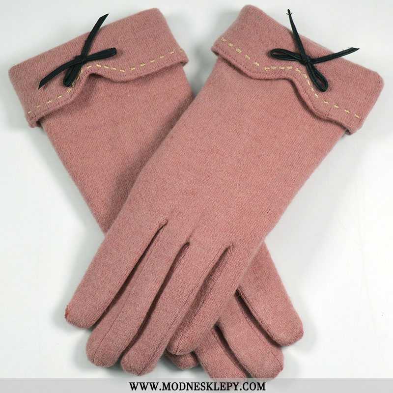  różowy - Wełniane Ciepłe Rękawiczki Kobiety Jest Podwójna Warstwa Plus Puch Z Wełny Damskie Zimowe Jazda Na R