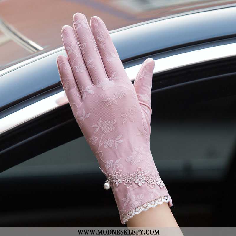 różowy - Rękawiczki Damskie Krótkie Letnie Kobiety Koronki Rękawice Chroniące Przed Słońcem Cienka W Połowie 