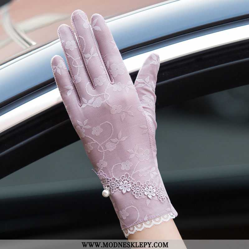  fioletowy - Rękawiczki Damskie Krótkie Letnie Kobiety Koronki Rękawice Chroniące Przed Słońcem Cienka W Połowie 