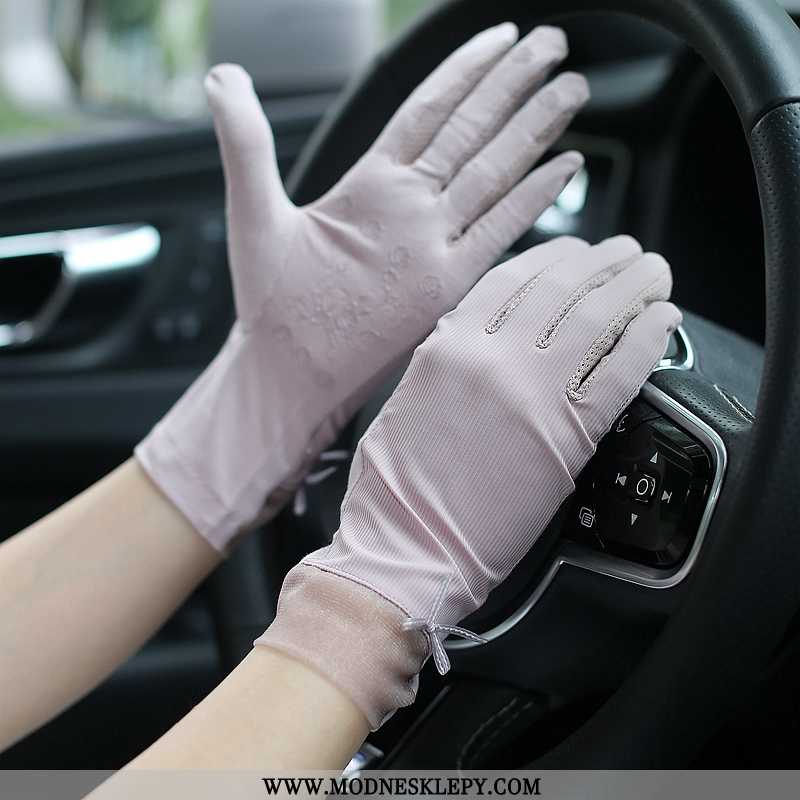 Rękawiczki Damskie Lato Cienki Lód Jedwabiu Kobiet Jazdy Antypoślizgowe Ekran Dotykowy Krótkie Rękaw