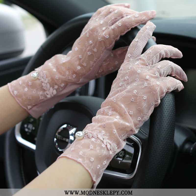  różowy - Damskie Rękawiczki Lato Kobiety Kierowca Jazdy Kierowcy Ultra Cienki Sexy Koronki Rękawice Chroniące