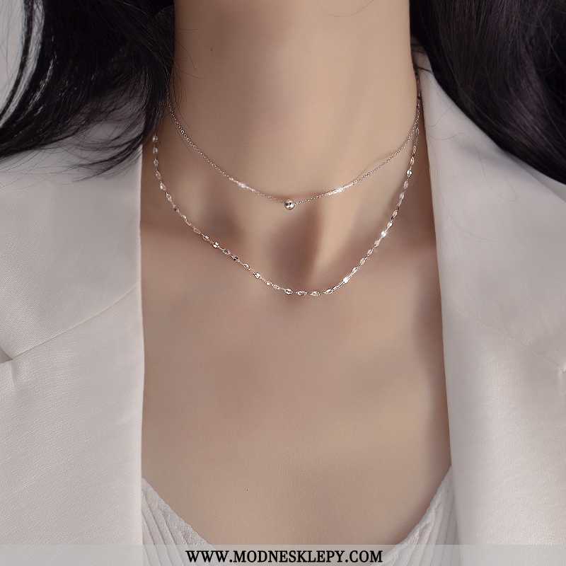 Srebrna Biżuteria Damskie 925 Sterling Silver Okrągły Koraliki Podwójne Naszyjnik Kobiet Projekt Nis